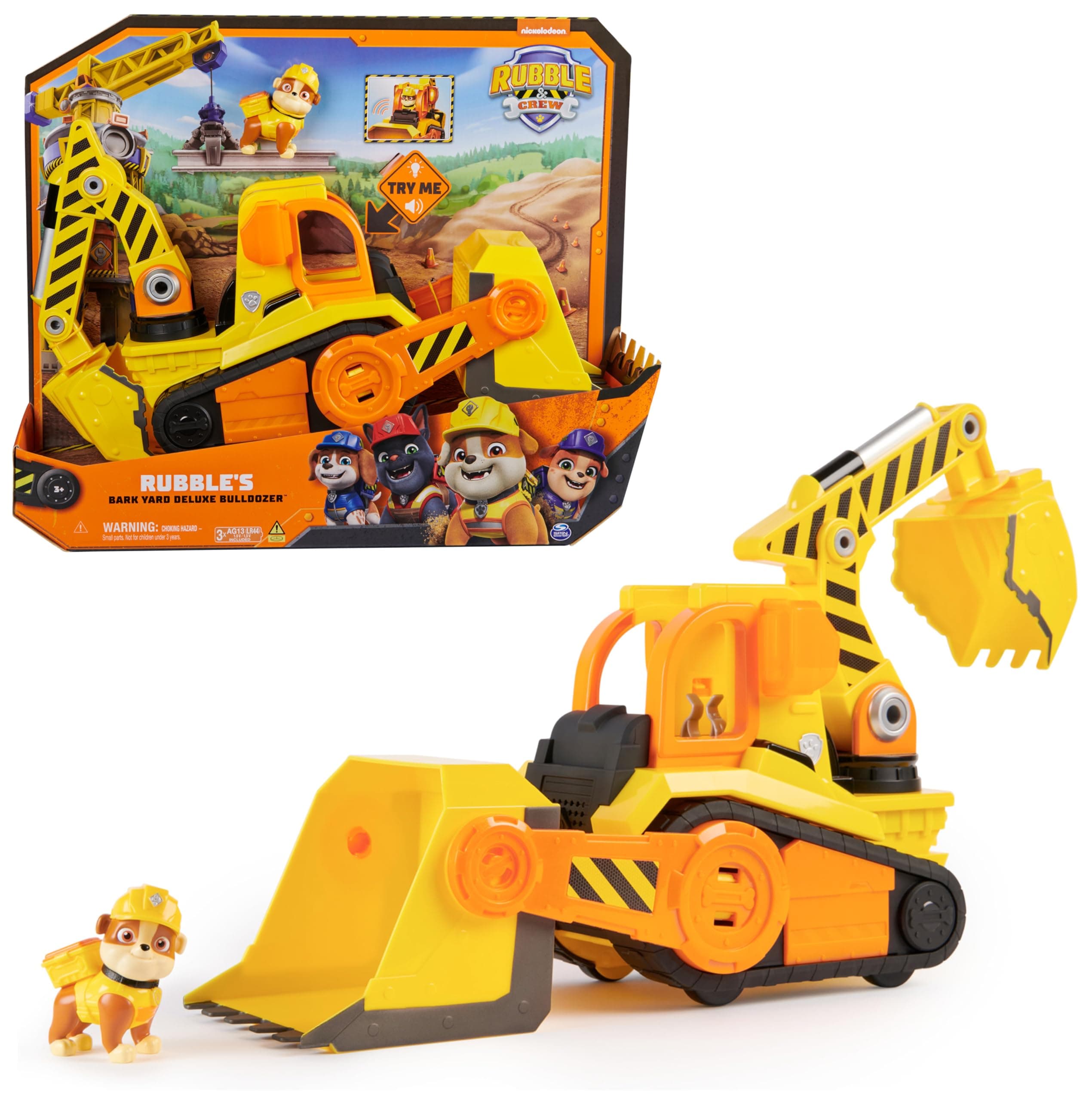 Paw Patrol Rubble and Crew Строителна машина със звукови и светлинни ефекти и кученце Ръбъл