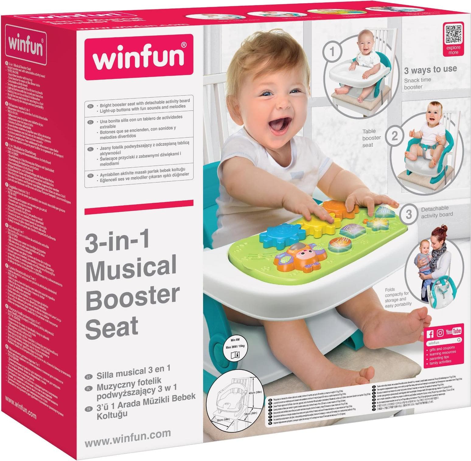 WINFUN 3 в 1 Музикален Стол с табла за храна и активен борд