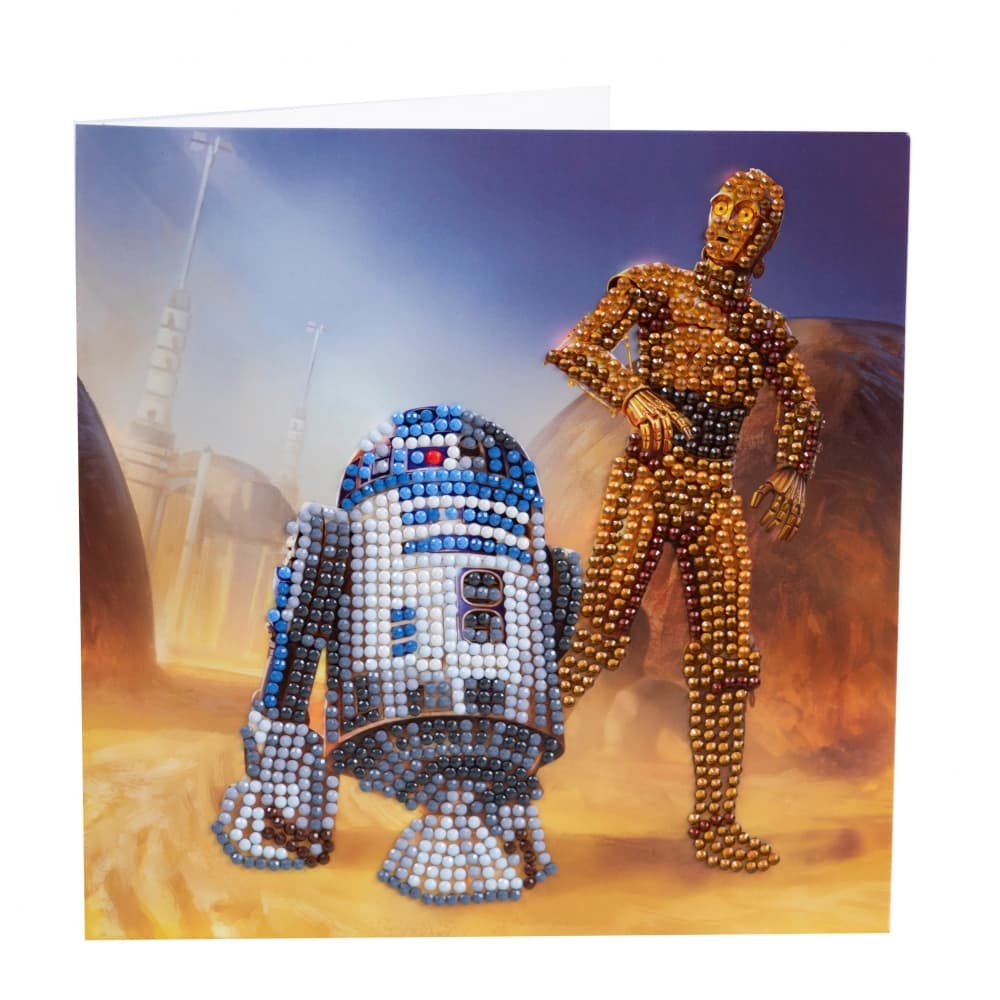 Комплект поздравителна картичка с диамантен живопис, Craft Buddy, R2-D2 & C-3PO, 18 x 18 см