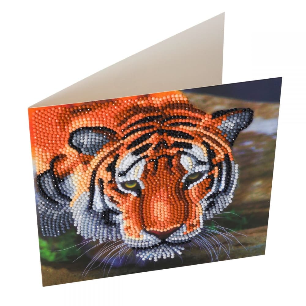 Комплект поздравителна картичка с диамантен живопис, Craft Buddy, Тигър, 18 x 18 см