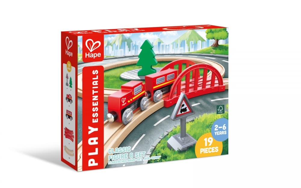 Детски игрален комплект, Hape, Класическа железопътна осмица, 19 части