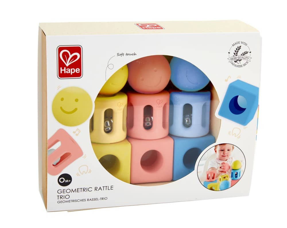 Комплект дрънкалки, Hape, Тройни геометрични фигури