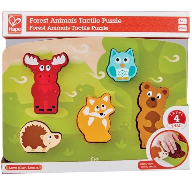 Дървен пъзел, Hape, Пипни и разпознай, Горски животни, 6 части