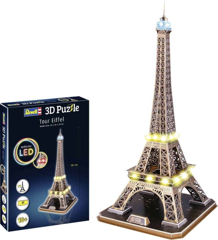 3D Пъзел, Revell, Айфелова кула с LED осветление, 84 части