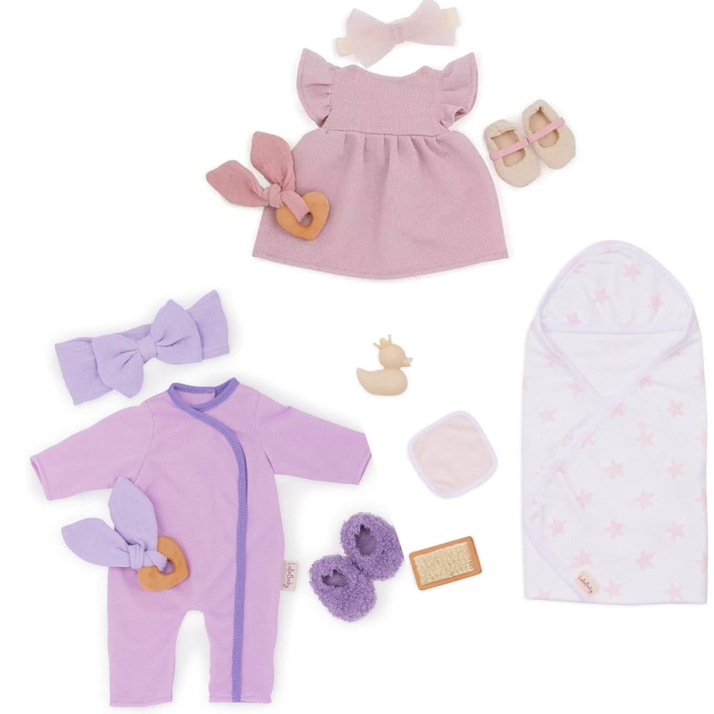Комплект аксесоари за кукла, Battat, Lulla Baby, Дрехи за момичета, 11 части, Розов