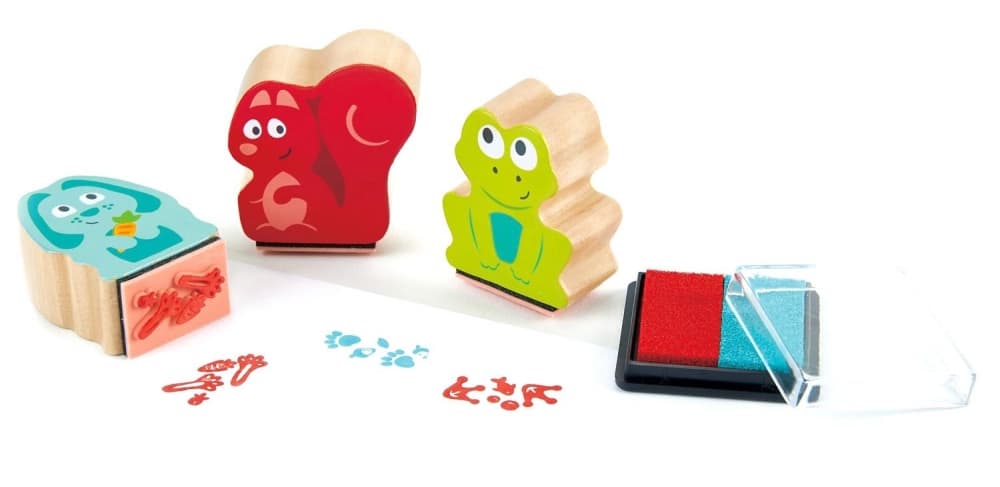 Комплект печати с двуцветен тампон, Hape, Стъпки, 3 броя