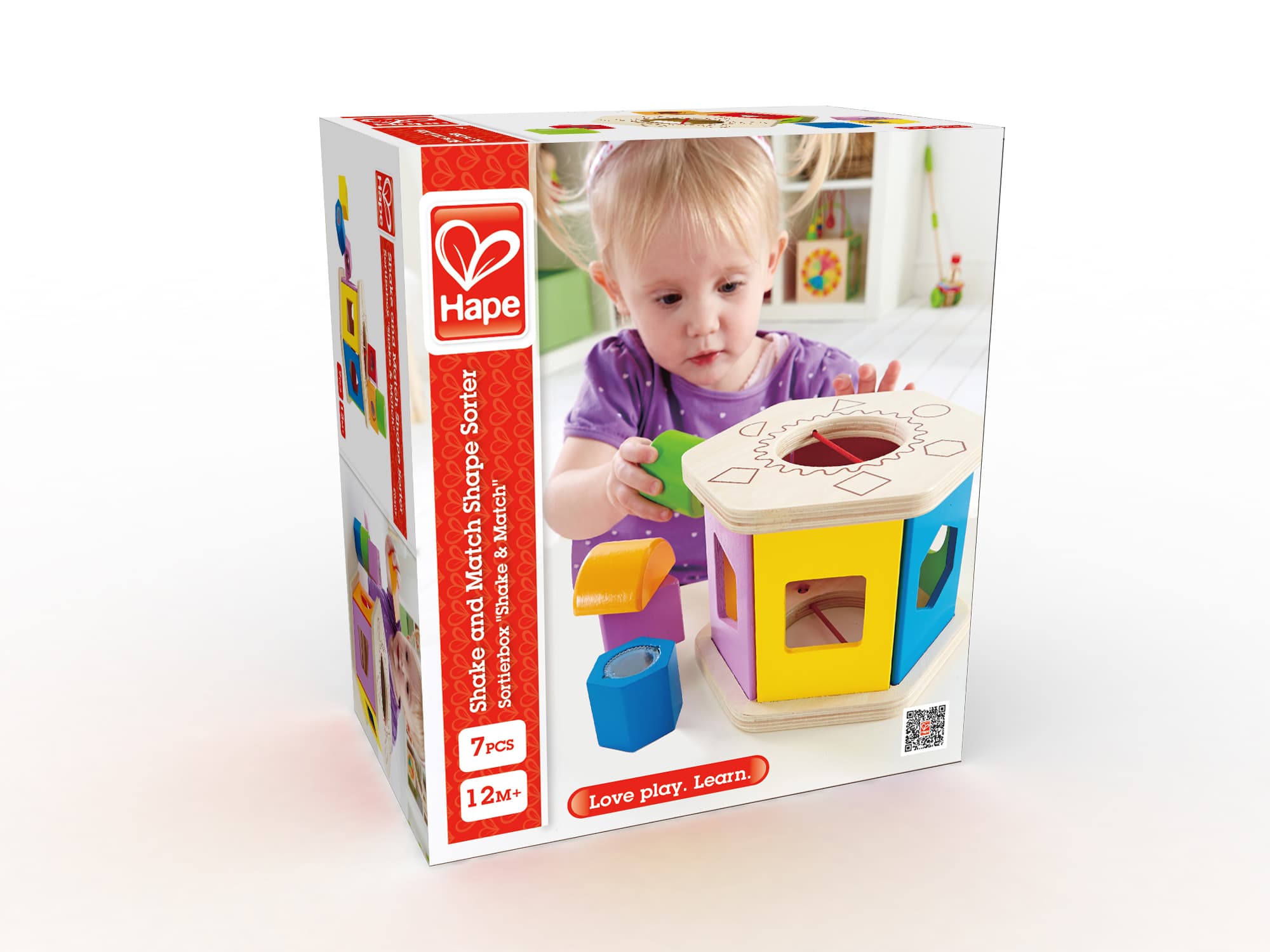 Дървен комплект, Hape, Играчка с форми за сортиране, 7 части