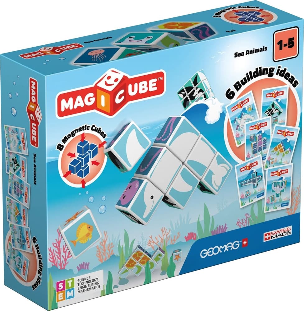 Магнитен конструктор, Geomag, Magicube, Морски животни и карти 146, 11 части