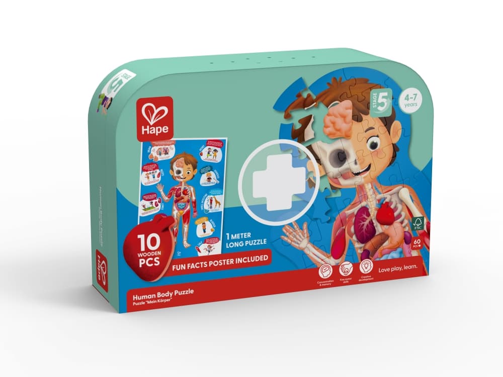 Дървен пъзел, Hape, Човешко тяло, 60 части