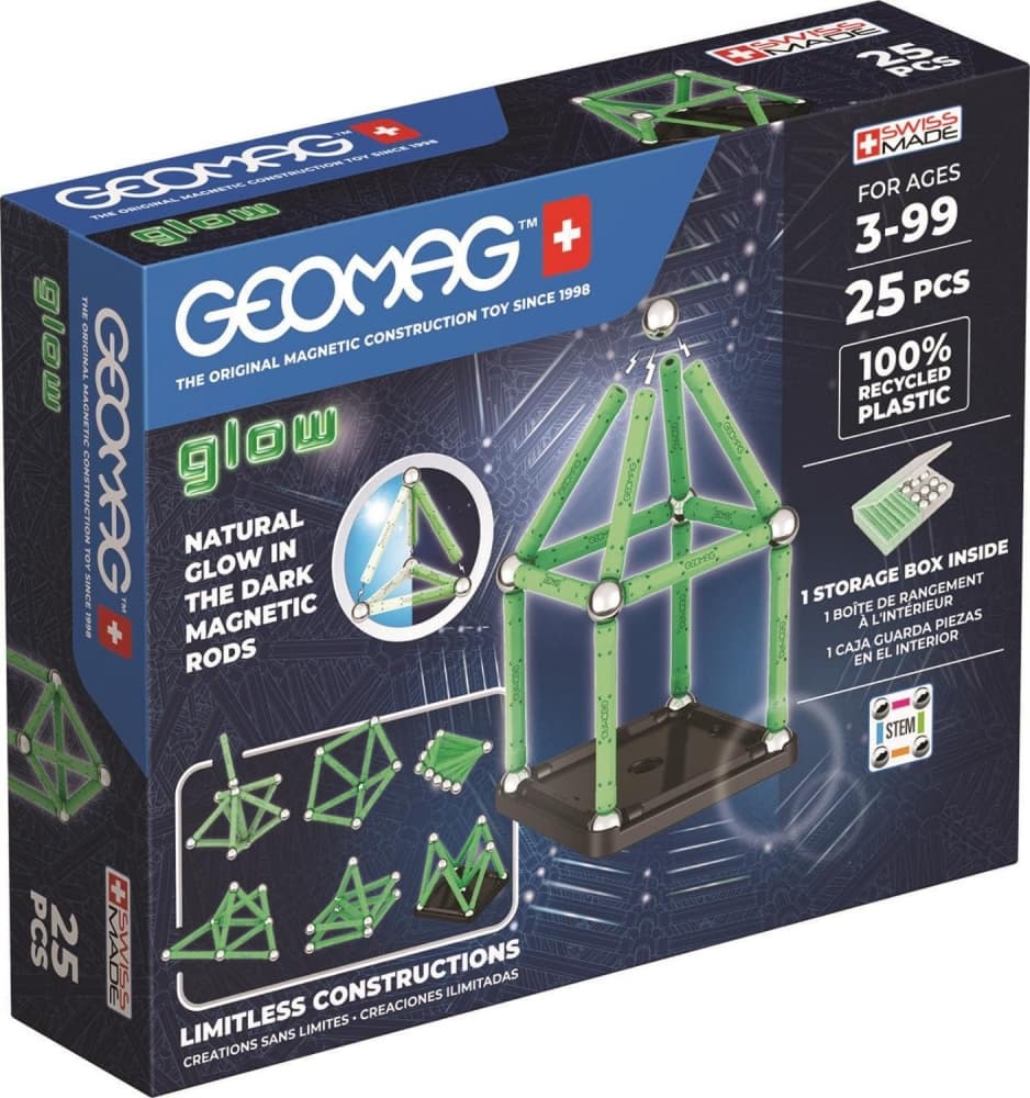 Магнитен конструктор, Geomag, Glow, 25 части