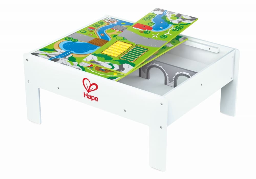 Игрален комплект, Hape, Дървена маса за игра и съхранение на влакчета, 4 части