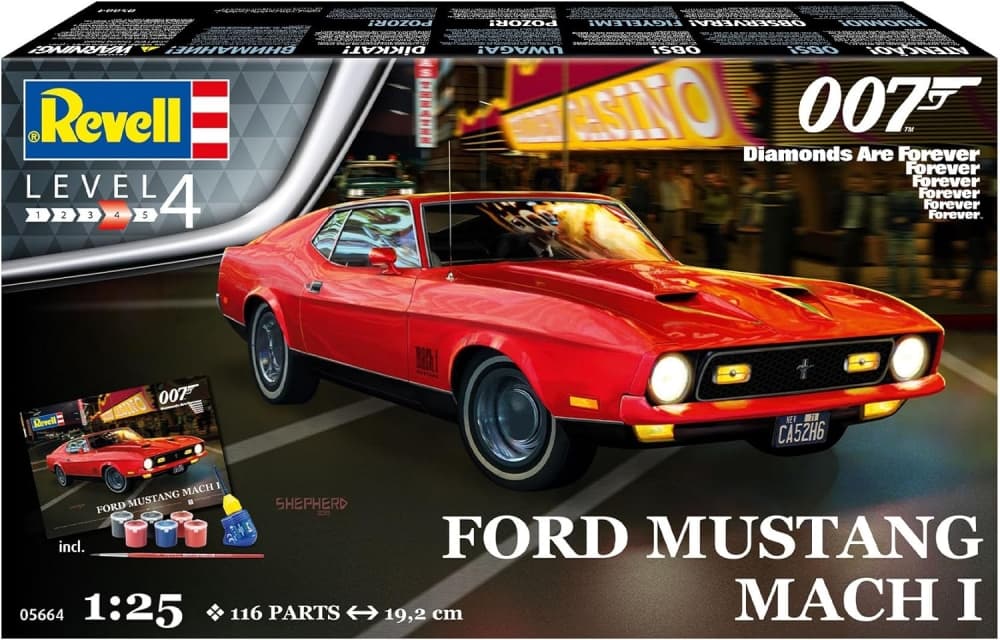 Комплект модел за сглобяване, Revell, Ford Mustang Mach 1, James Bond 007, Diamonds Are Forever, 129 части
