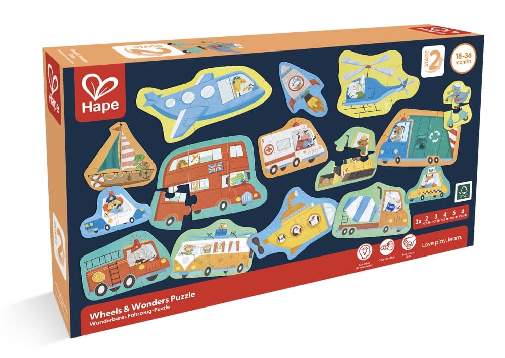 Образователен пъзел превозни средства, Hape, 60 части