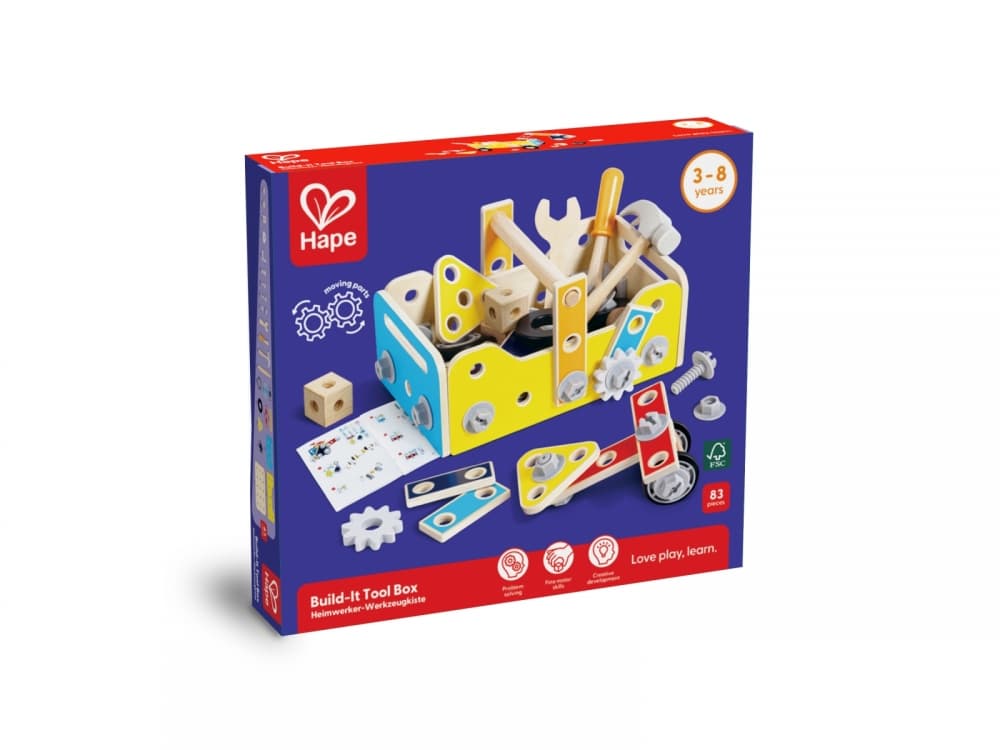Дървена кутия с инструменти, Hape, 83 части
