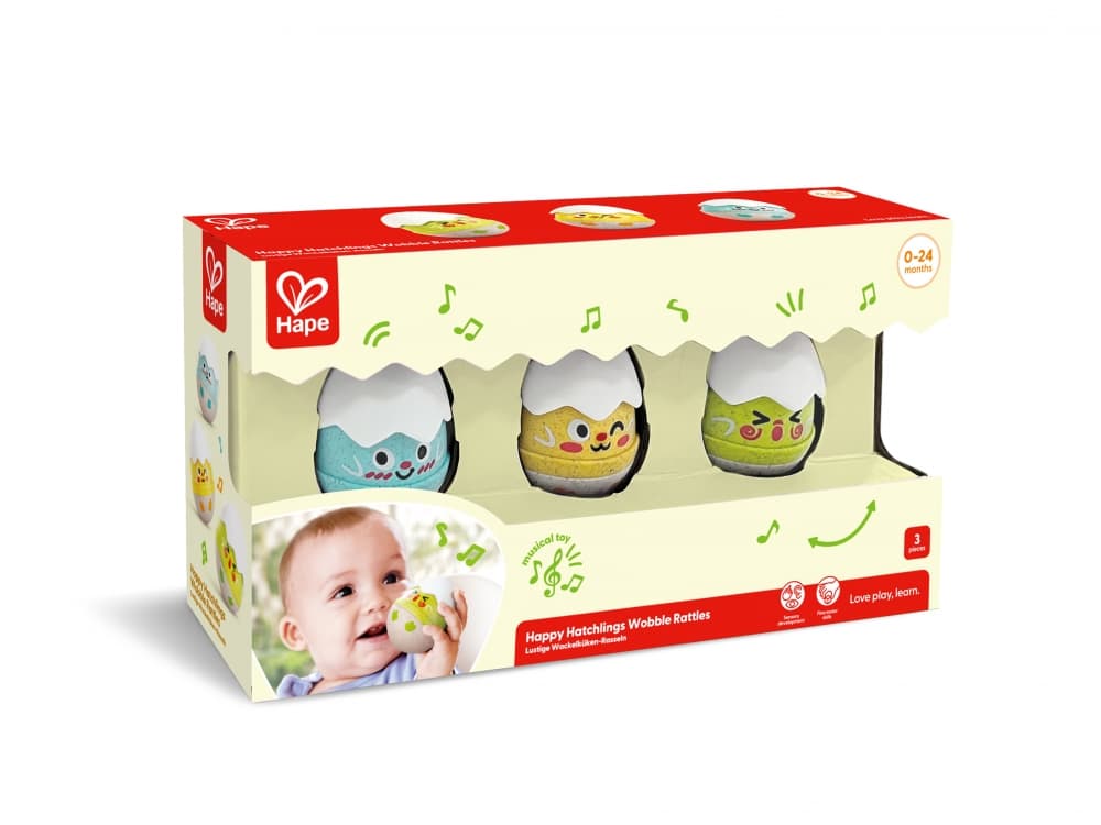Комплект дървени дрънкалки, Hape, настроения, 3 части