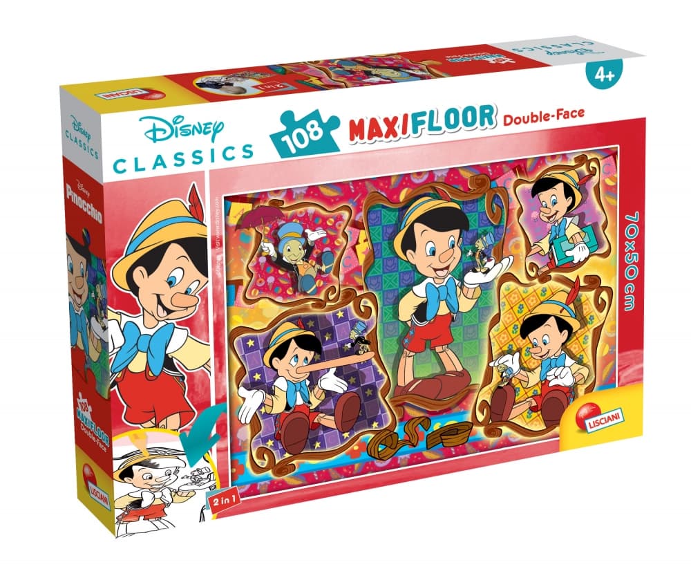 Пъзел, Lisciani, Disney, Пинокио, Двулицев пъзел 108 части