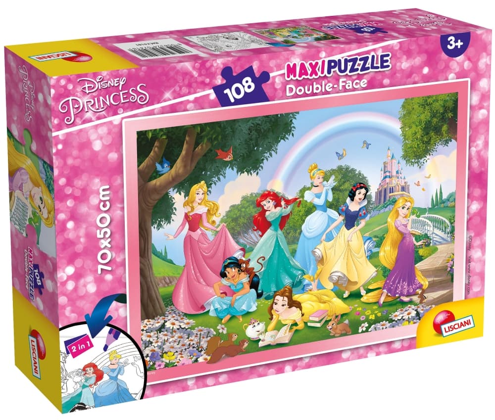 Пъзел, Lisciani, Disney Princess, Свят на дъгата, Двулицев пъзел 108 части