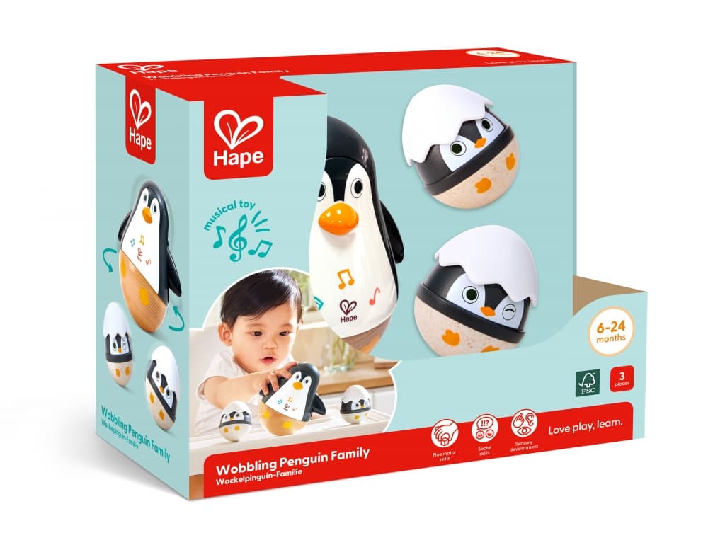 Комплект бебешки дрънкалки, Hape, Семейство пингвини
