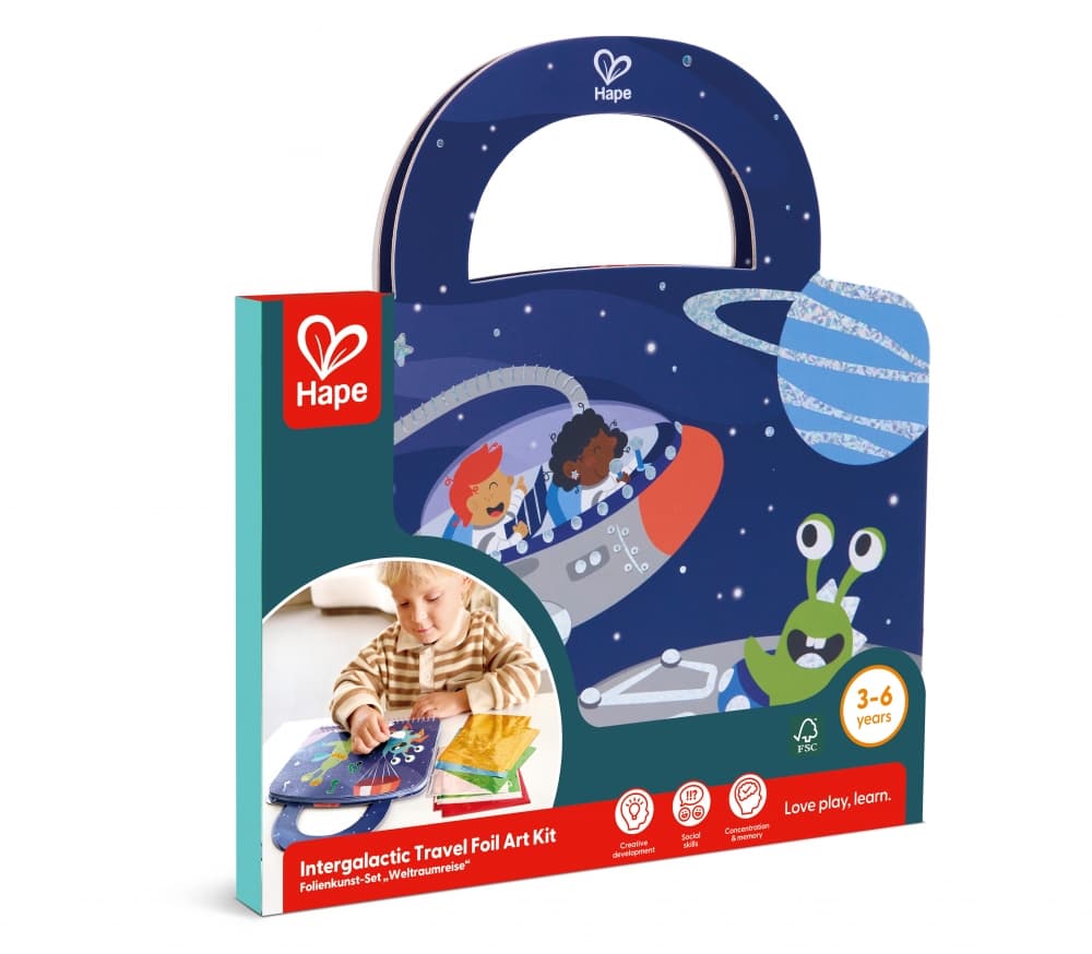Творчески комплект, Hape, Книжка за апликации с фолио, Космос