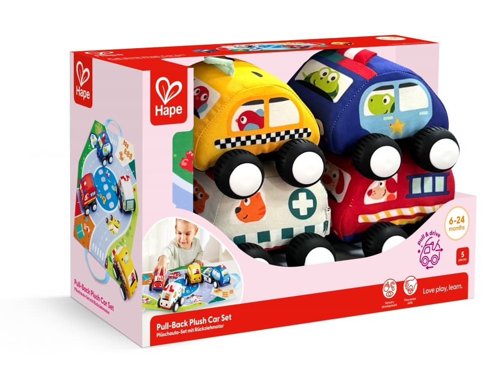 Комплект пулбек плюшени колички, Hape, 4 бр