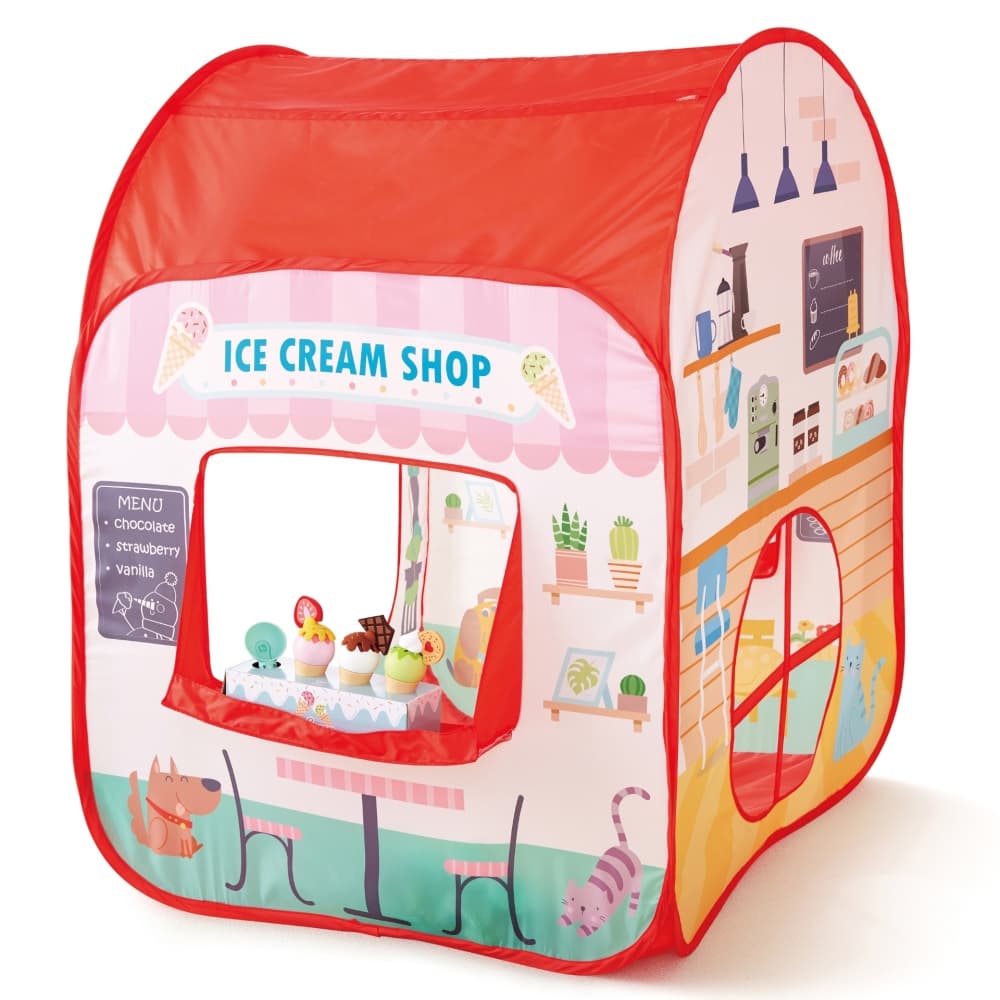 Палатка за игра, Hape, Магазин за сладоледи и бургери, 116.3 x 122.5 x 92.5 см
