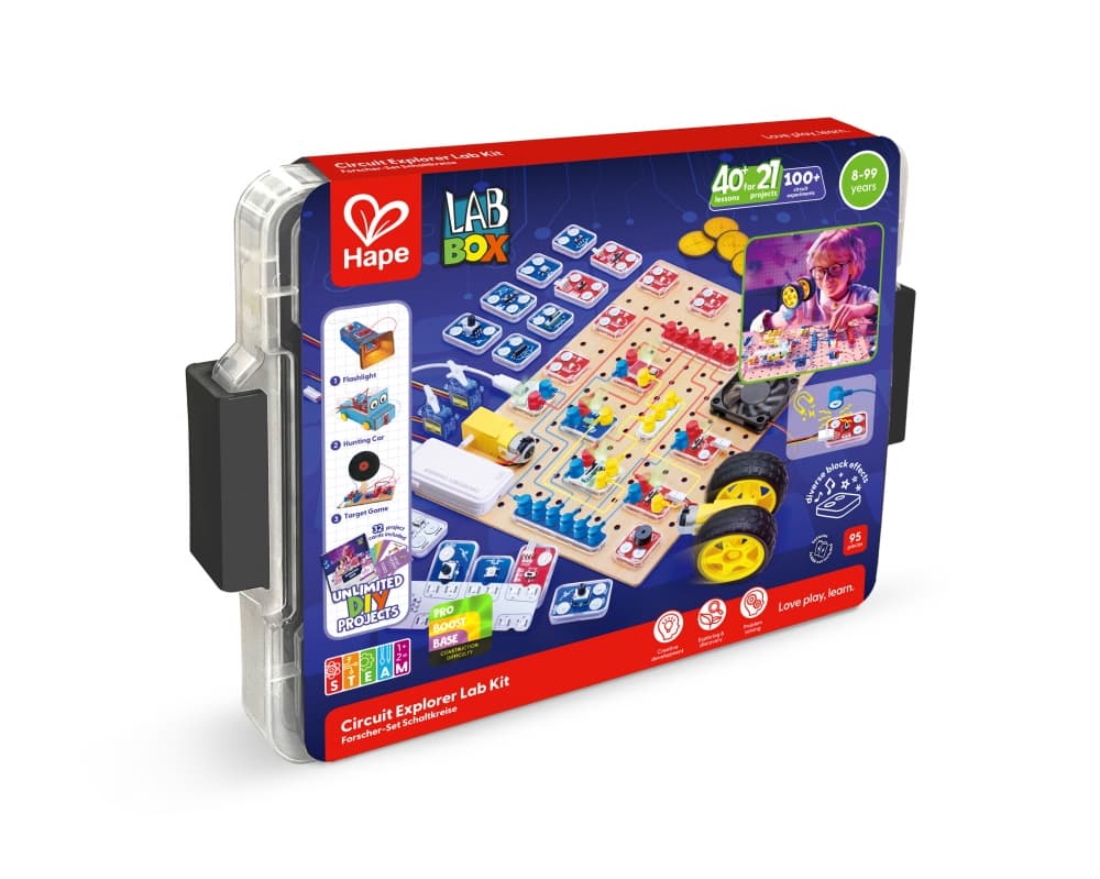 Образователен комплект, Hape, LabBox, Лаборатория за изследване на вериги, 95 части