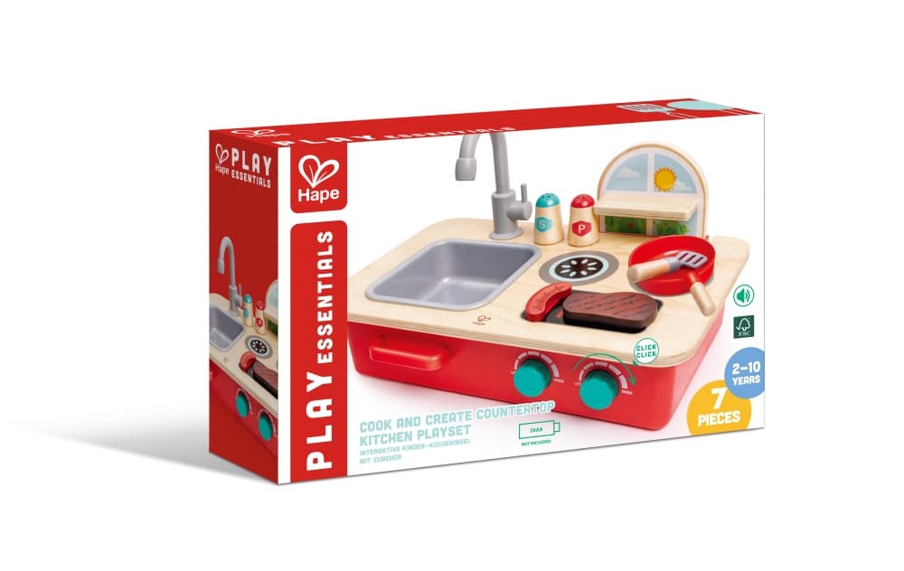 Дървен комплект за игра, Hape, Кухненски плот, 7 части
