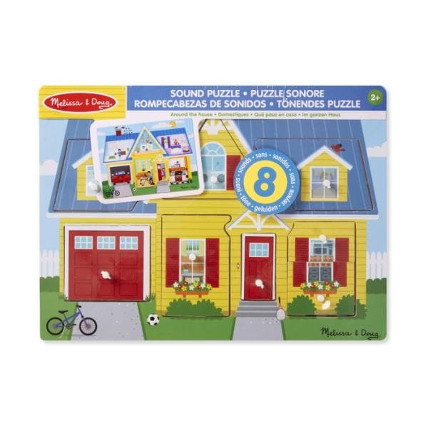 Melissa & Doug - Дървен музикален пъзел с дръжки - Къща със звуци