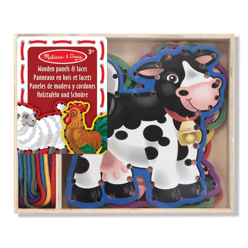 Melissa & Doug - Дървен комплект за нанизване на шнурове - Ферма