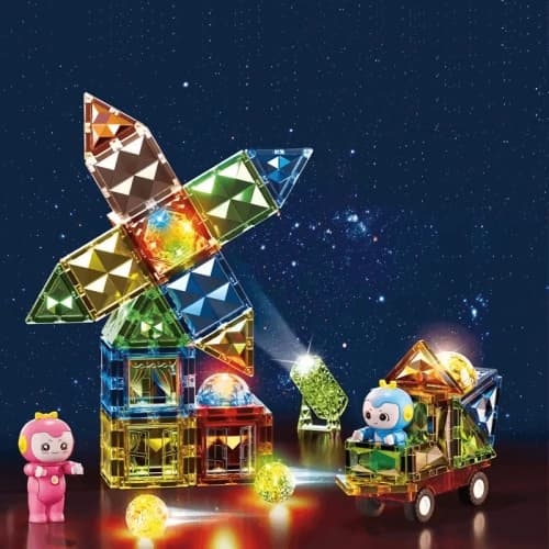 Детска светещ магнитен конструктор Tidy с фигурки и 57 части
