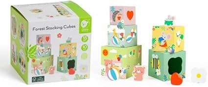 Дървени кубчета за подреждане Classic World с горски мотиви