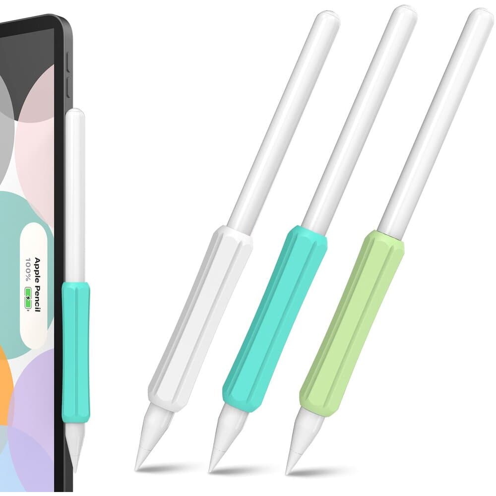 3 броя силиконов грип за Apple Pencil, Apple Pencil 2 - Stoyobe Apple Pencil Silicone Holder Grip Set (бял, светлосин, зелен)