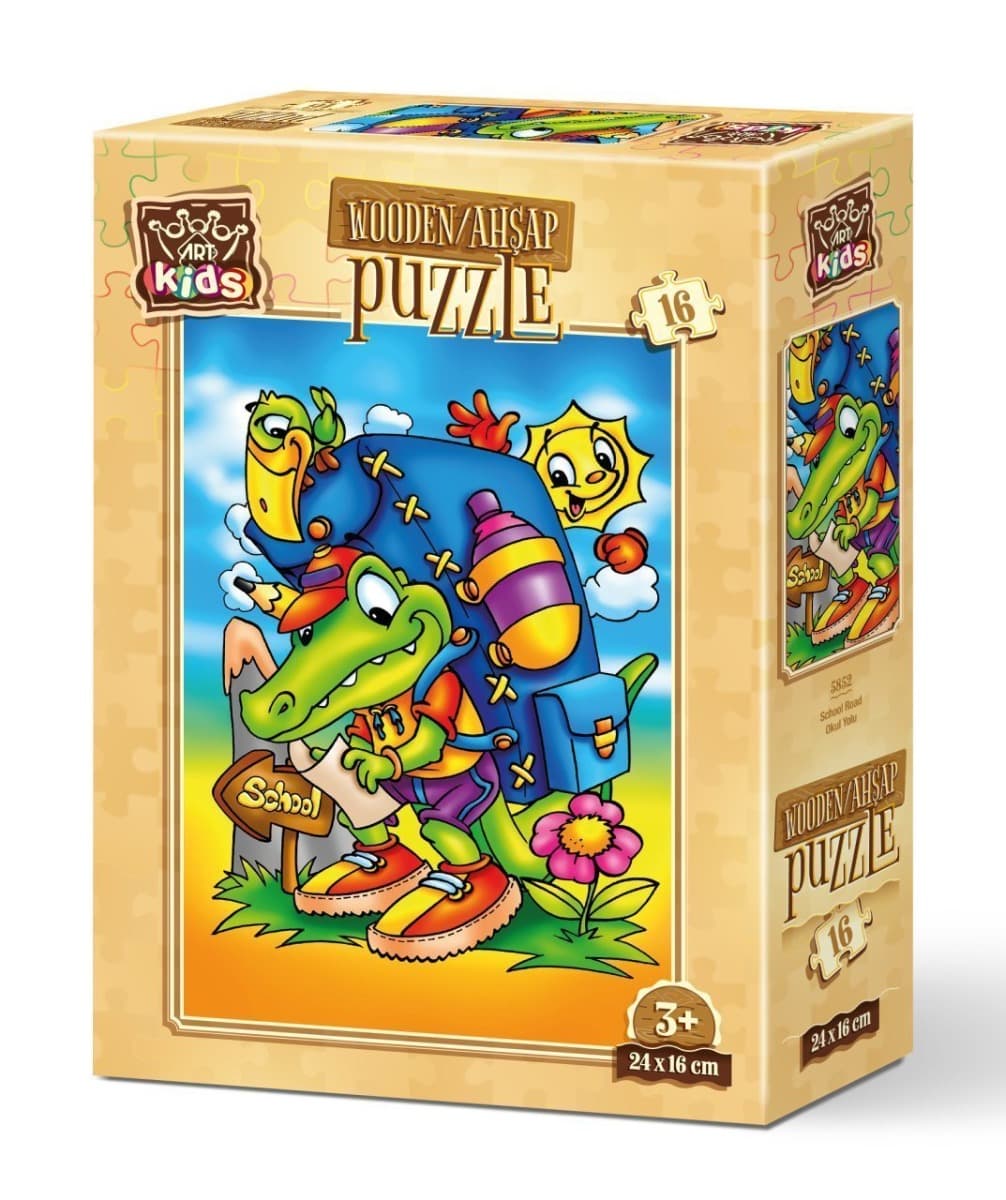 Дървен детски пъзел 16 части Art-Puzzle Пътят до училище