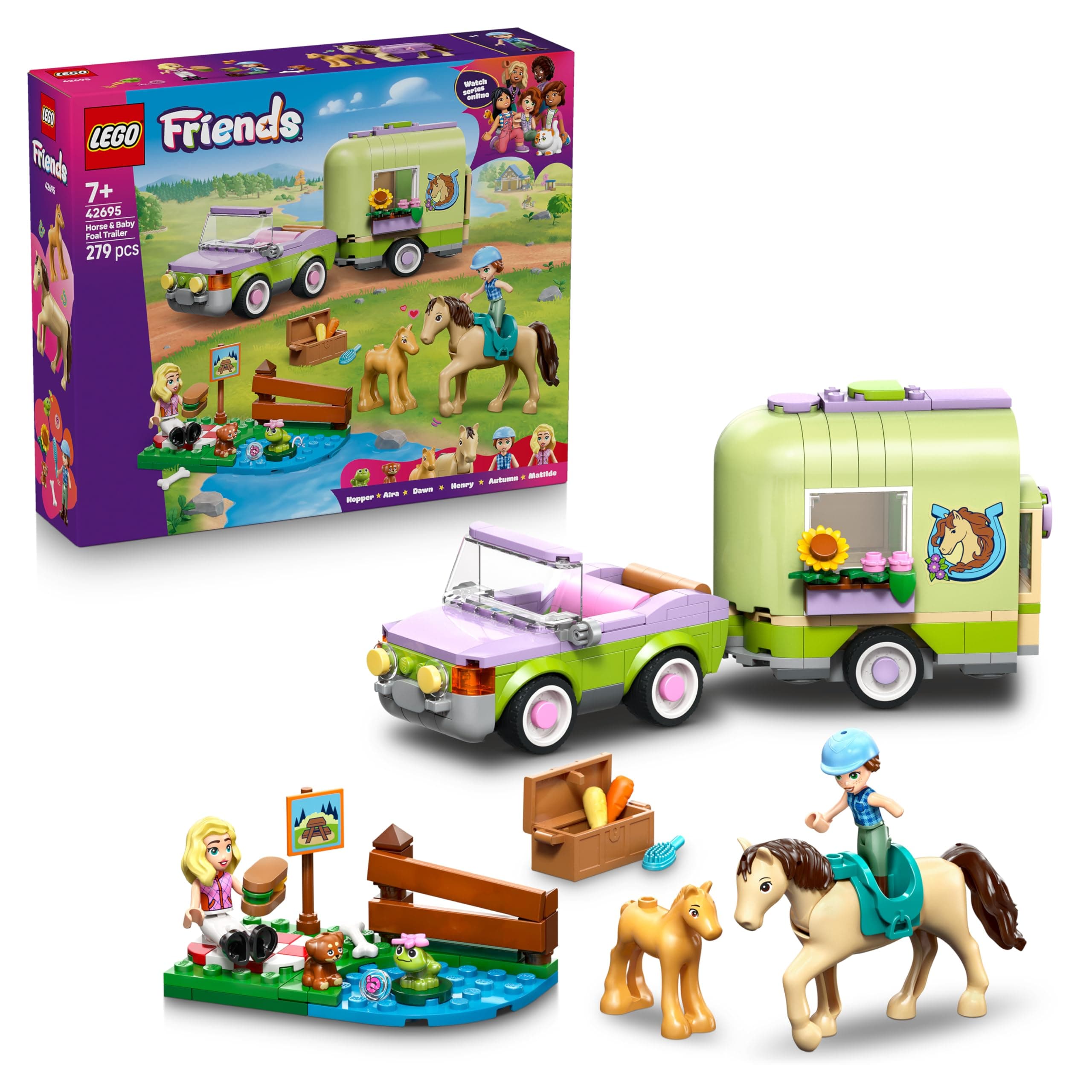 LEGO® Friends 42695 - Ремарке за кон и бебе жребче