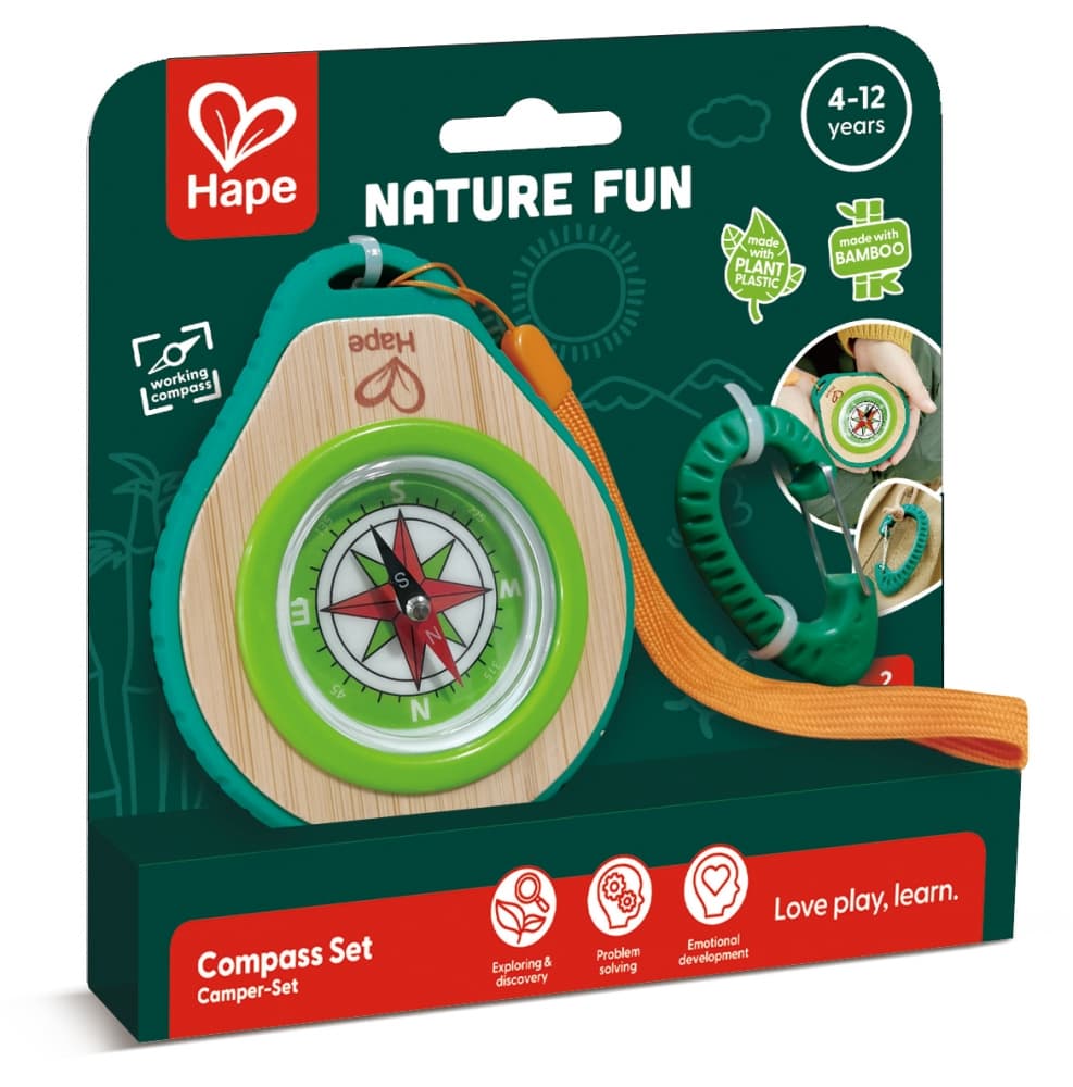 Детски компас от бамбук, Hape, С карабинер