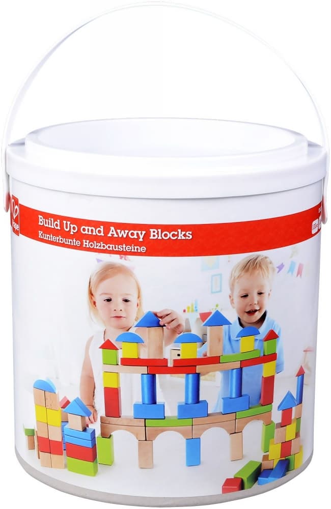 Детски дървен конструктор, Hape, 100 части, В кофа