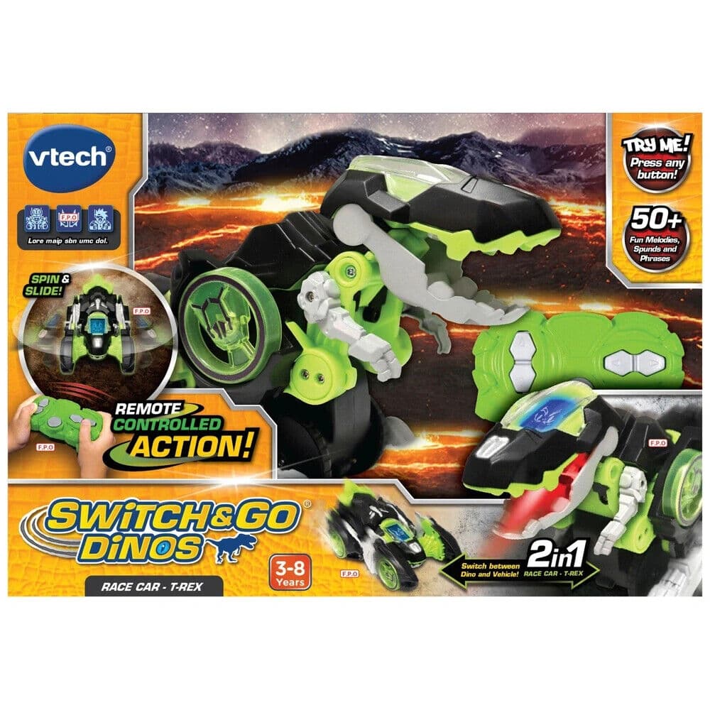 Интерактивна играчка, Vtech, Трансформер Riot, RC Автомобил и Динозавър T-Rex 2 в 1, Зелен