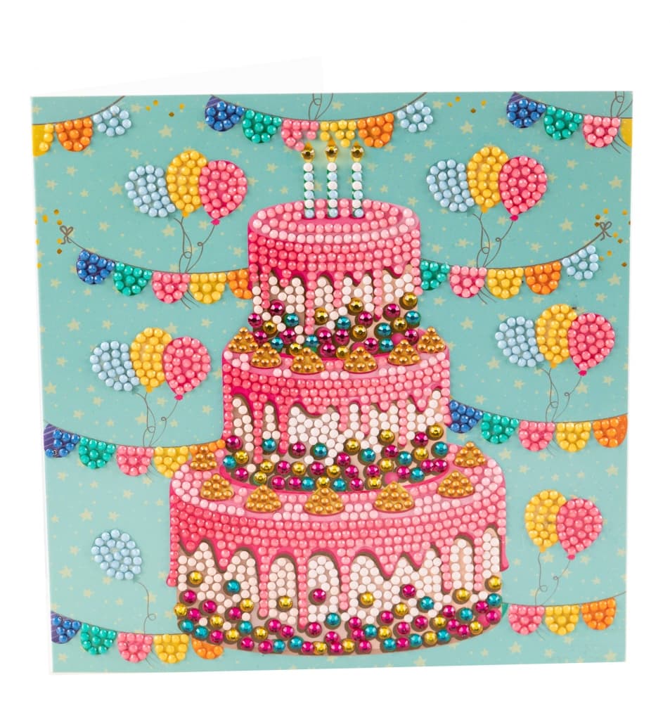 Комплект поздравителна картичка с диамантен живопис, Craft Buddy, Торта, 18 x 18 см