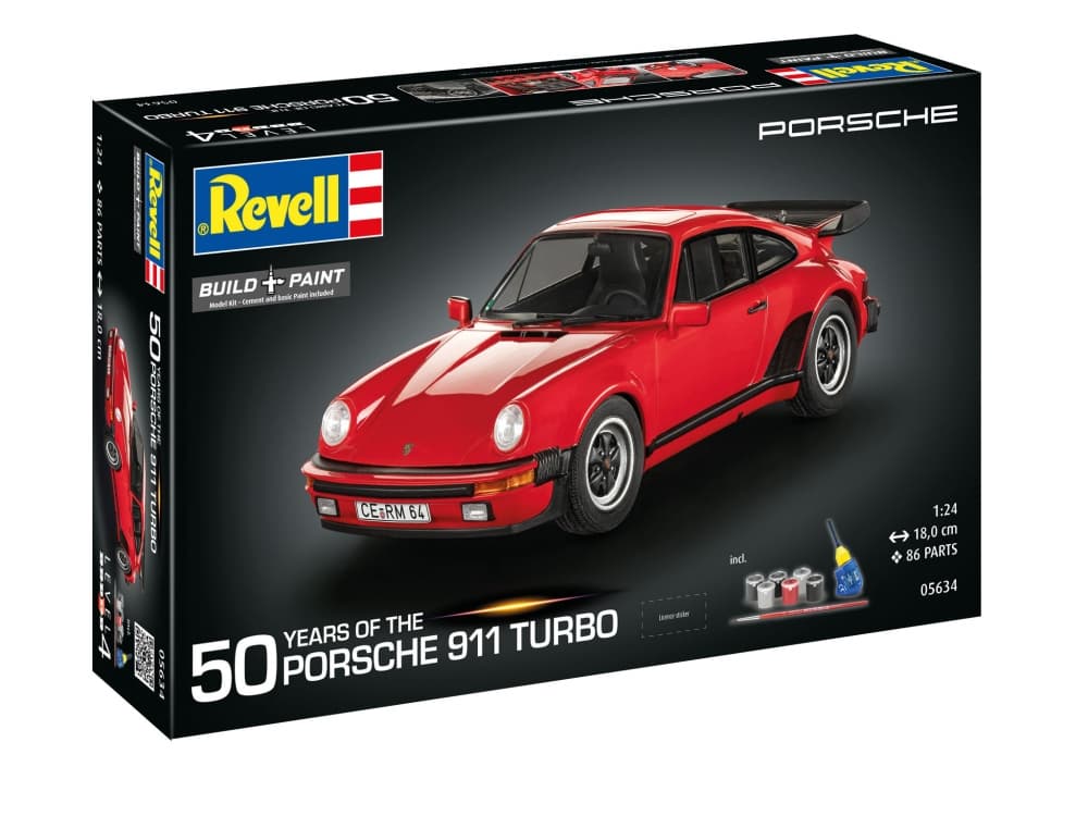 Сглобяем модел, Revell, Подаръчен комплект автомобил 50 години Porsche 911 Turbo, 86 части