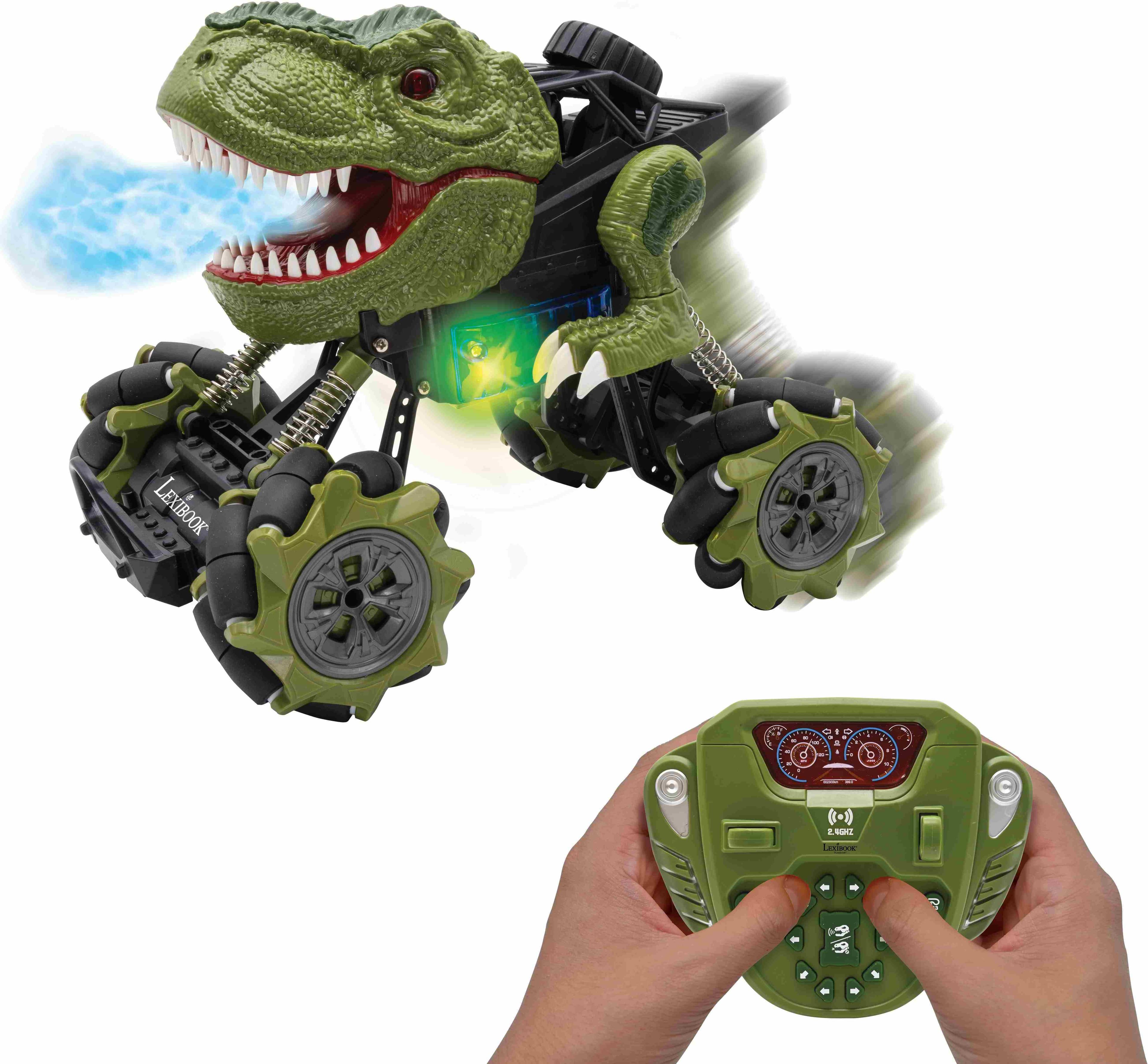 Детска кола с дистанционно управление - Lexibook RC57 Tumbling Tirex Crosslander Rechargeable Radio Controlled Stunt Car (зелен)