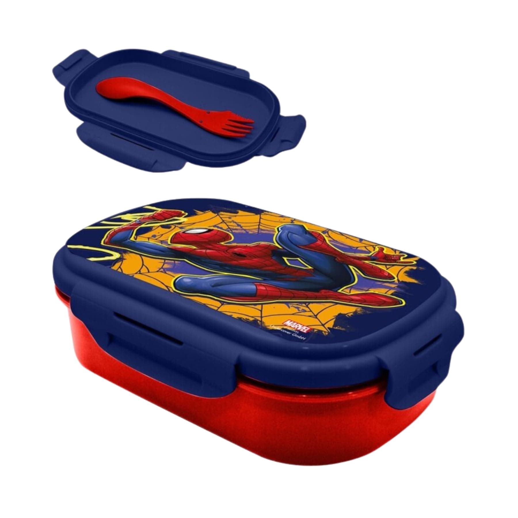 Детска кутия за храна Kids Licensing Spiderman, син, с отделения и прибори