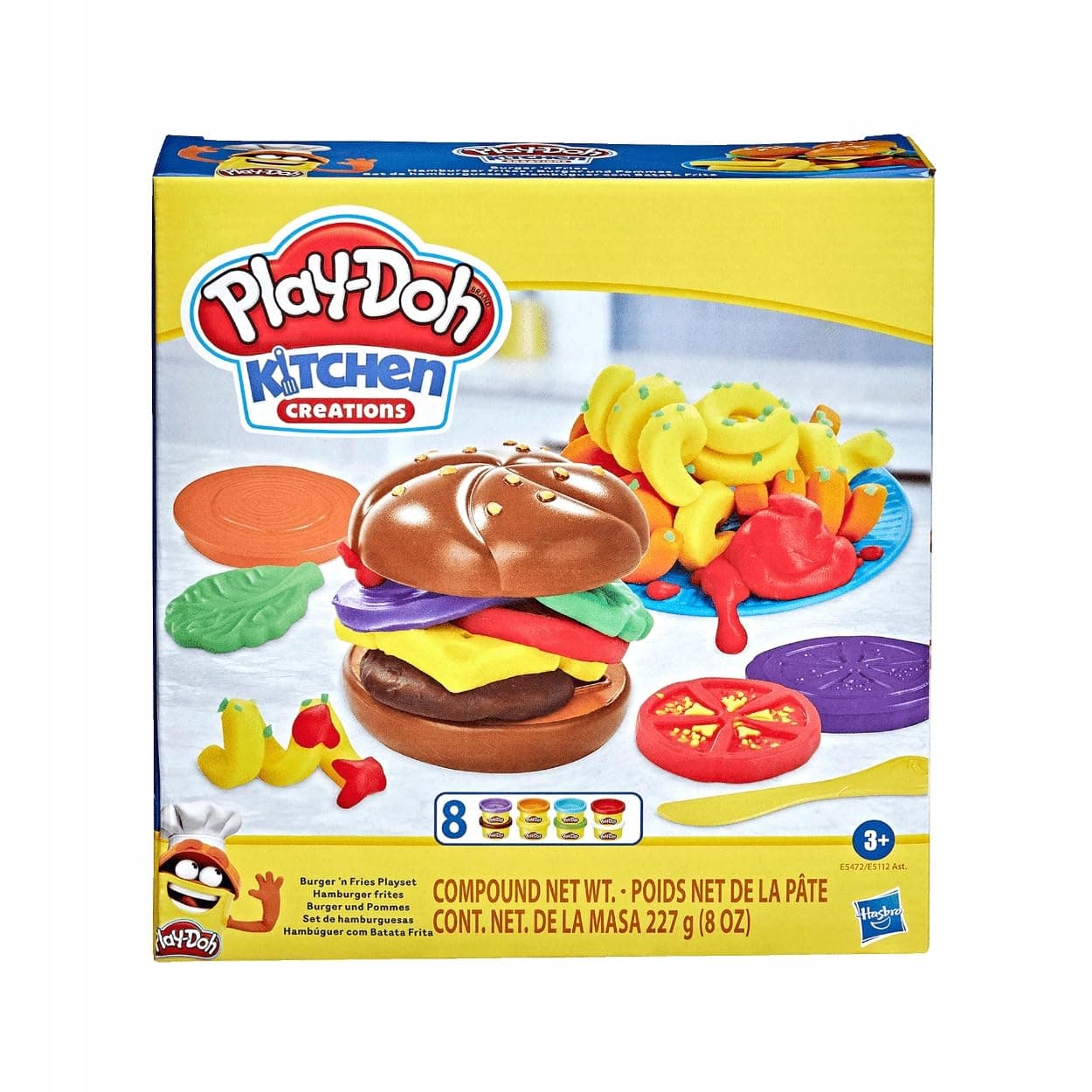 Комплект моделини Hasbro Play-Doh Burger N Fries, 8 цвята