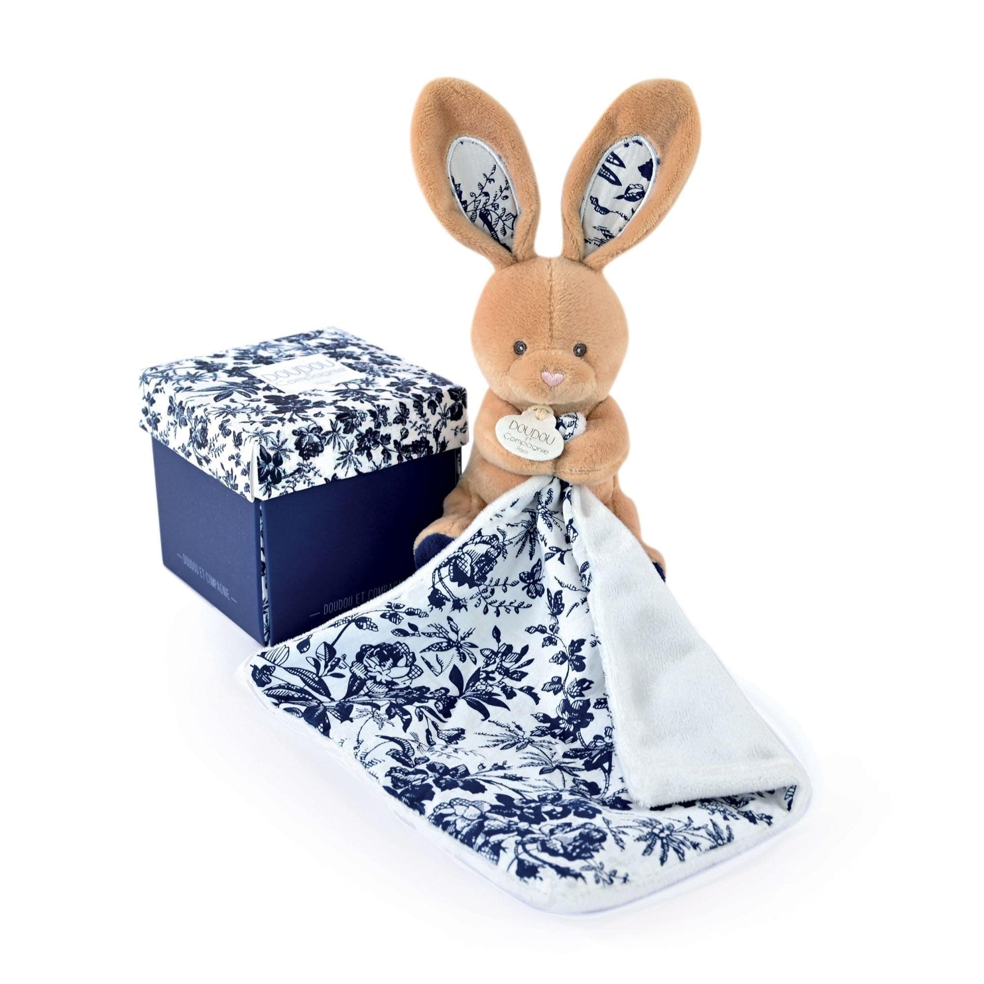 Плюшена играчка за гушкане Doudou Bohaime заек с кърпичка 12 см и луксозна кутия, DC4016