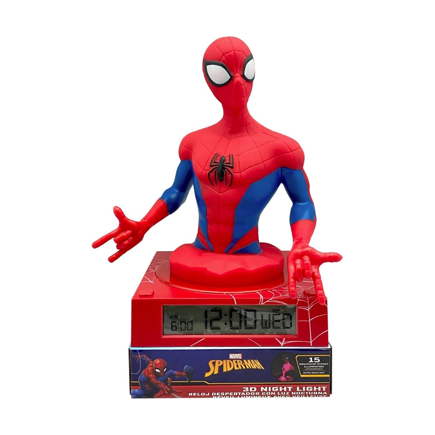 Детска нощна лампа Kids Licensing Spiderman 3D, с будилник