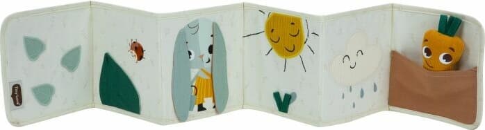 2-в-1 Мека двулицева книжка и обиколник TINY LOVE Double-sided First Book от Еко серията Garden of Adventures, 0м+
