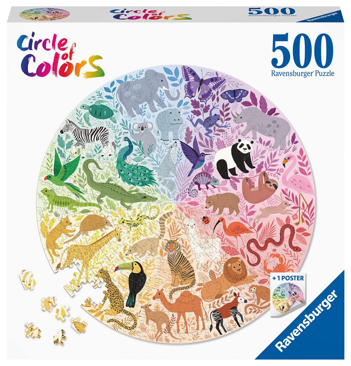 Пъзел Ravensburger 500 ел. - Кръг от цветове: Животни