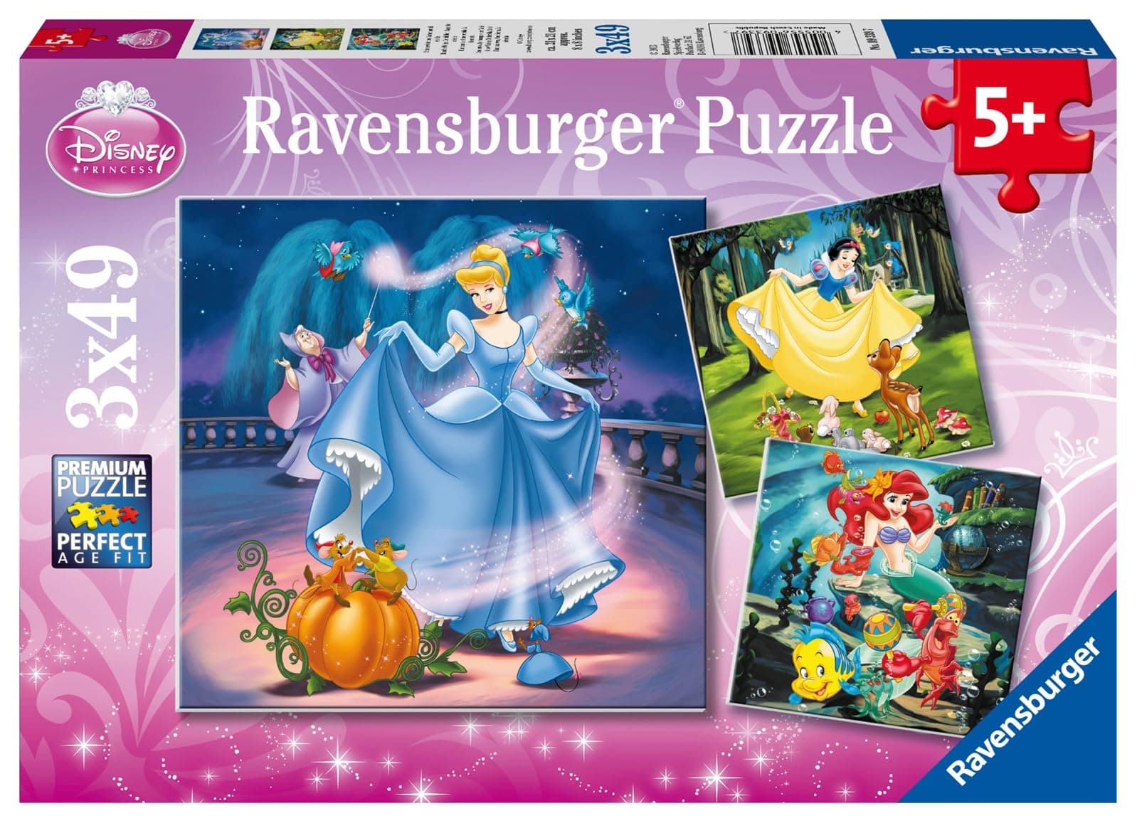 Пъзел Ravensburger 3x49 ел. - Снежанка, Пепеляшка и Ариел