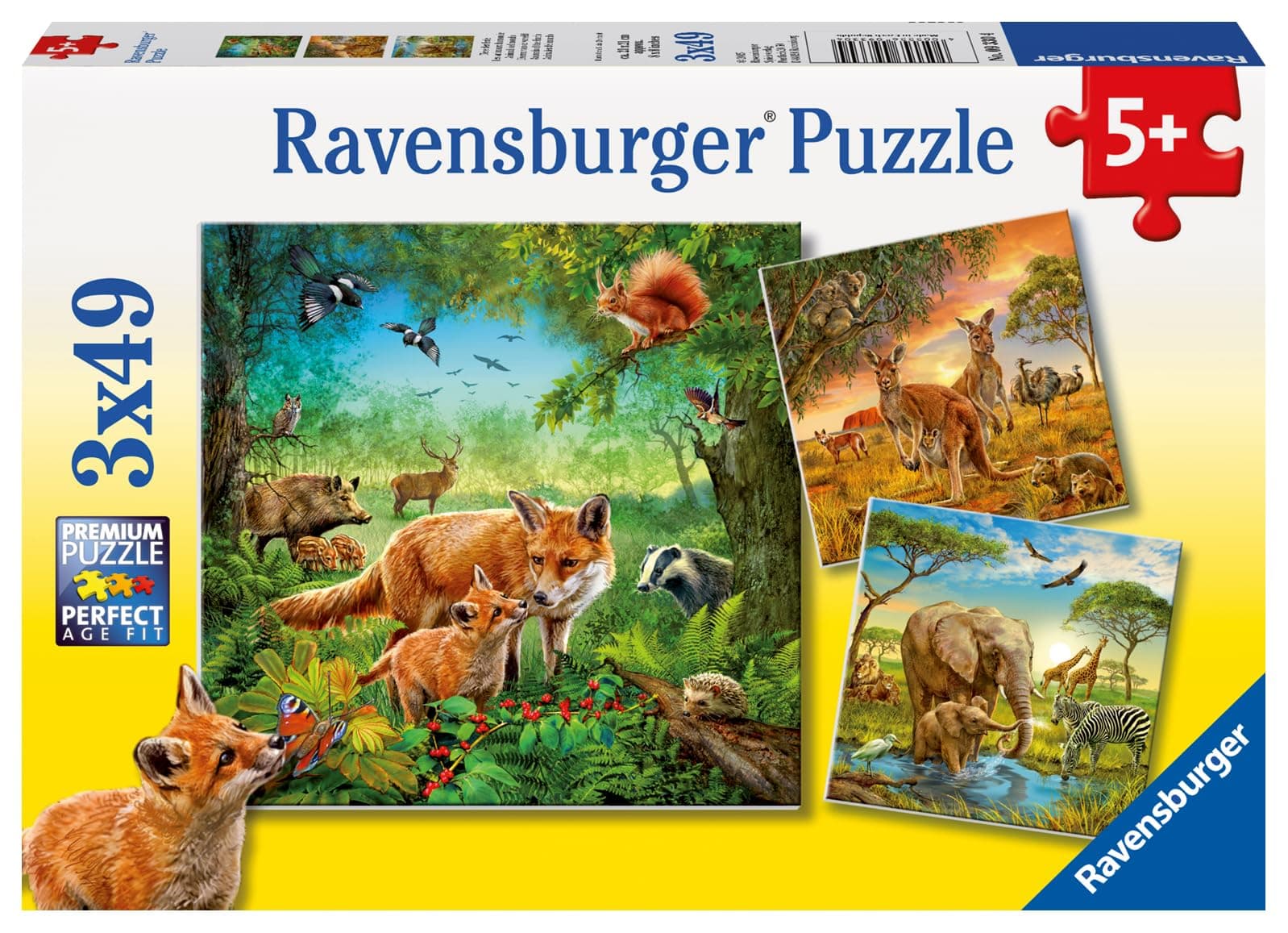 Пъзел Ravensburger 3x49 ел. - Животните на земята