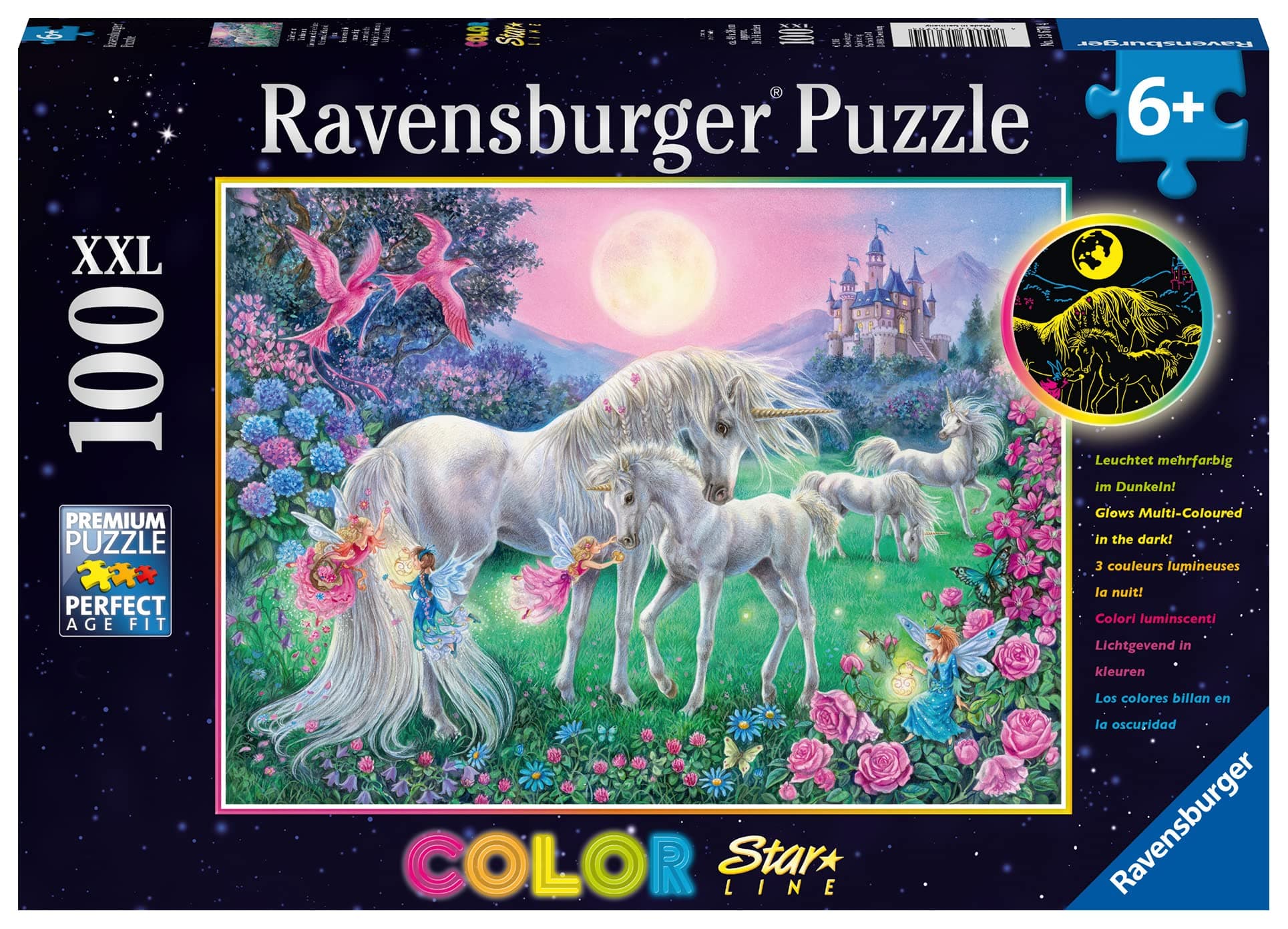Светещ пъзел Ravensburger 100 ел. XXL - Еднорози в лунна светлина