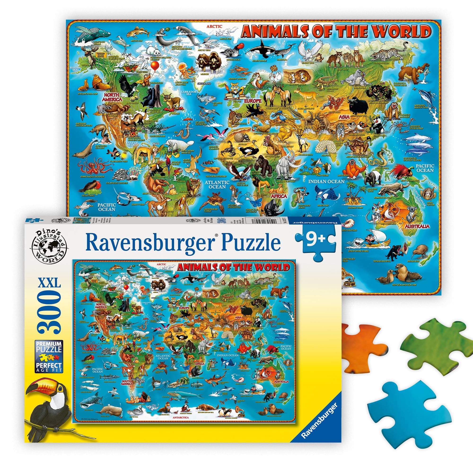 Пъзел Ravensburger 300 ел. XXL - Животинска карта на света